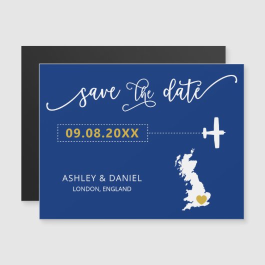 England UK Wedding Save the Date Card, Map Magnetische Uitnodiging (Voorkant / Achterkant)
