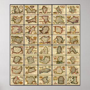 England, Wales and All English County Maps Poster
