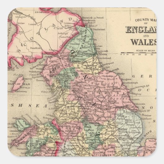 England, Wales Map by Mitchell Vierkante Sticker (Voorkant)