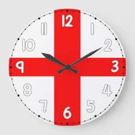 England Wall Clock Flag White & Red Grote Klok