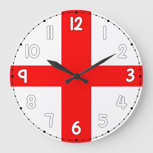 England Wall Clock Flag White & Red Grote Klok (Voorkant)