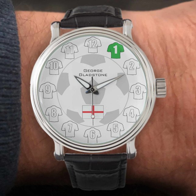 England Watch with Name, White Shirten and Flag Horloge (Creator heeft geüpload)
