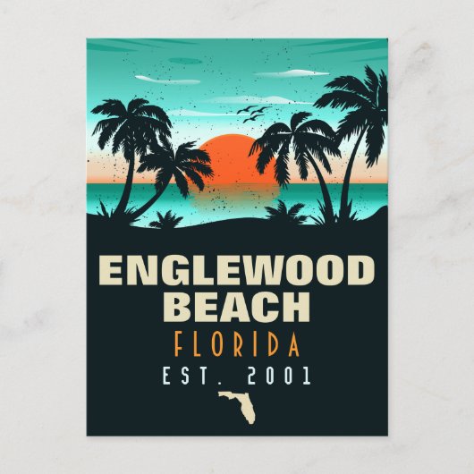 Englewood Beach Florida Retro Sunset Souvenirs jar Briefkaart (Voorkant)