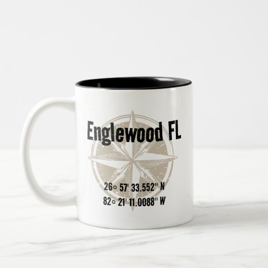 Englewood, Florida Nautical Latitude Lengtegraad Tweekleurige Koffiemok (Links)