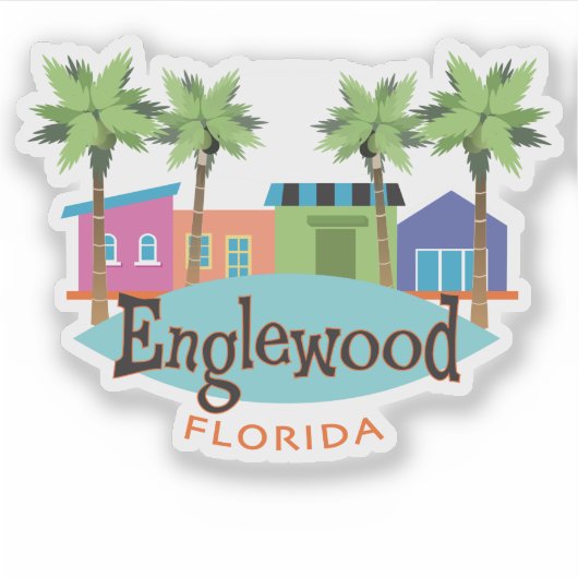 Englewood Florida Retro Style Illustratie Sticker (Voorkant)