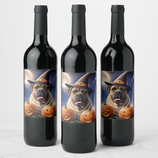 Englische Dogge Mastiff Halloween Wijn Etiket (Flessen)