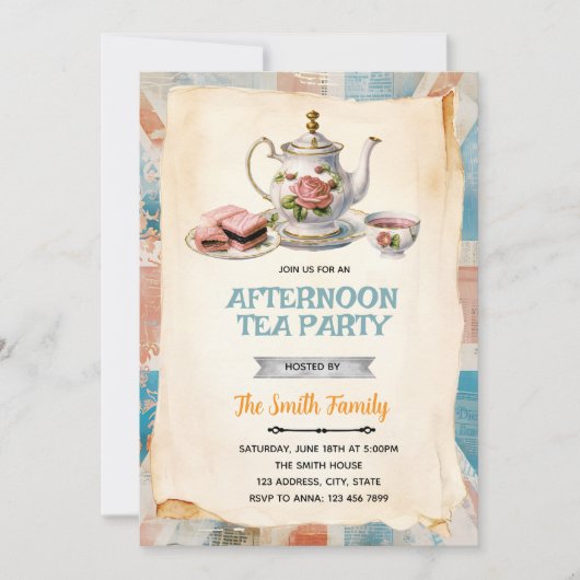 English Afternoon Tea party Invitation Kaart (Voorkant)