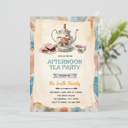 English Afternoon Tea party Invitation Kaart (Staand voorkant)