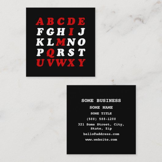 English Alphabet Vierkante Visitekaartje (Voorkant / Achterkant)