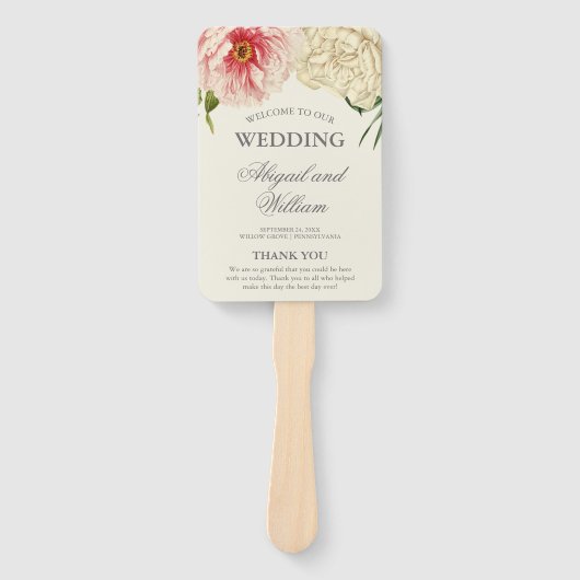 English Blooms Wedding Programme Handwaaier (Voorkant)