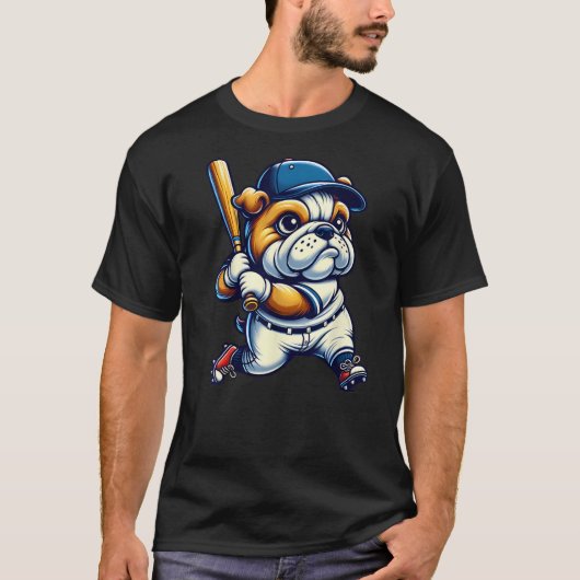 English Bulldog Baseball Player Dog Lover Men Wome T-shirt (Voorkant)