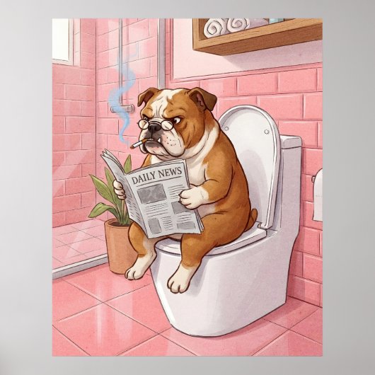 English Bulldog Bathroom Poster Wall Art Print (Voorkant)