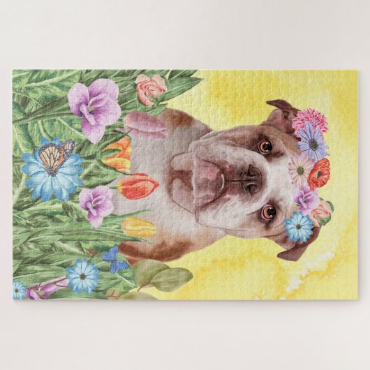 English Bulldog Bloemen Legpuzzel (Horizontaal)