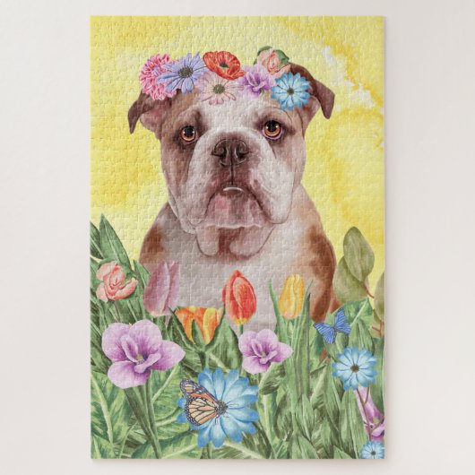 English Bulldog Bloemen Legpuzzel (Verticaal)