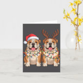 English Bulldog Christmas Santa Hat Reindeer Light Kaart (Gele Bloem)