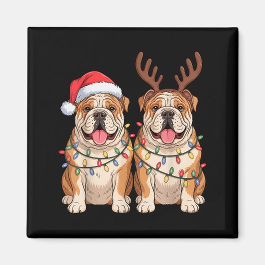English Bulldog Christmas Santa Hat Reindeer Light Magneet (Voorkant)
