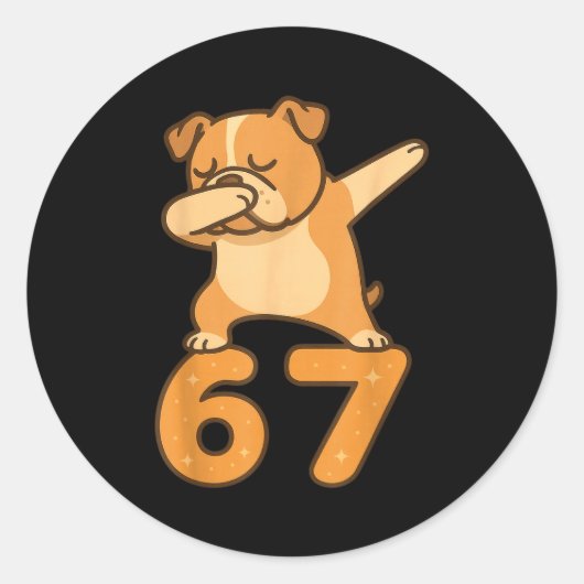 English Bulldog Dog 67 Meme Six Seven Funny Dabbin Ronde Sticker (Voorkant)