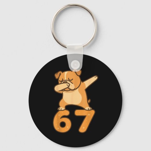 English Bulldog Dog 67 Meme Six Seven Funny Dabbin Sleutelhanger (Voorkant)