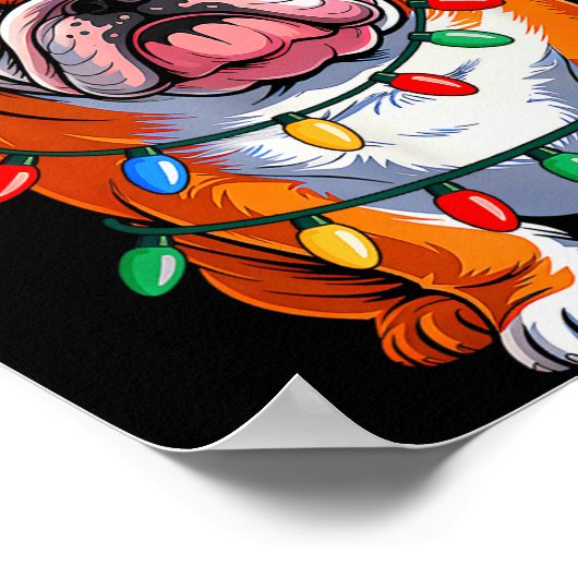 English Bulldog Dog Christmas Lights Santa Hat Xma Poster (Hoek)