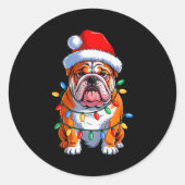 English Bulldog Dog Christmas Lights Santa Hat Xma Ronde Sticker (Voorkant)