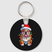 English Bulldog Dog Christmas Lights Santa Hat Xma Sleutelhanger (Voorkant)