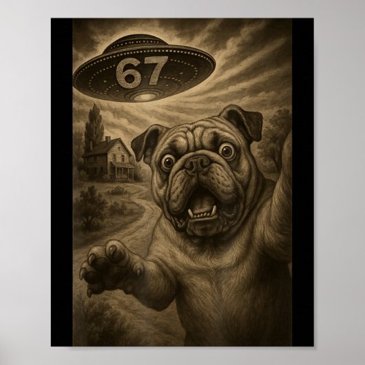 English Bulldog Dog Selfie 67 Meme Six Seven Funny Poster (Voorkant)