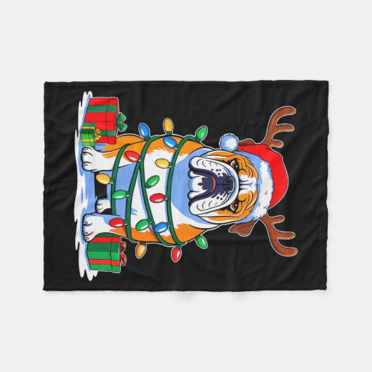 English Bulldog Dog Tree Christmas Lights Funny Xm Fleece Deken (Voorkant (Horizontaal))