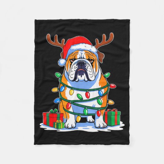 English Bulldog Dog Tree Christmas Lights Funny Xm Fleece Deken (Voorkant)