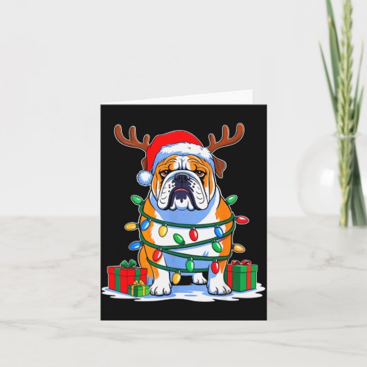 English Bulldog Dog Tree Christmas Lights Funny Xm Kaart (Voorkant)