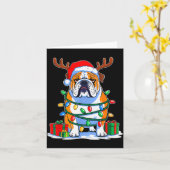 English Bulldog Dog Tree Christmas Lights Funny Xm Kaart (Gele Bloem)