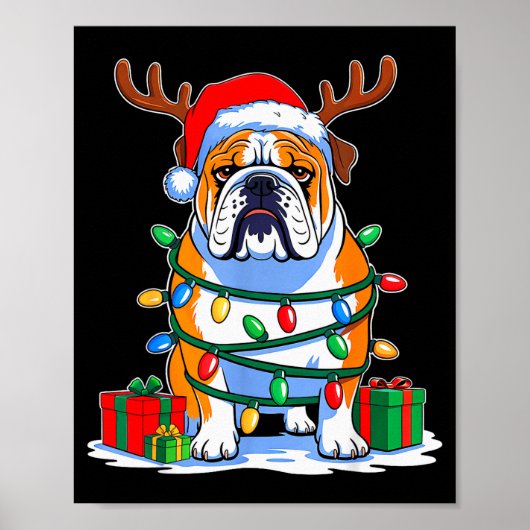 English Bulldog Dog Tree Christmas Lights Funny Xm Poster (Voorkant)