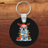 English Bulldog Dog Tree Christmas Lights Funny Xm Sleutelhanger (Voorkant)