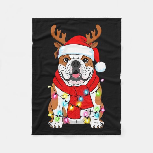 English Bulldog Dog Tree Christmas Lights Xmas Paj Fleece Deken (Voorkant)