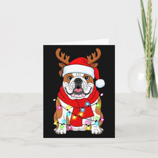 English Bulldog Dog Tree Christmas Lights Xmas Paj Kaart (Voorkant)