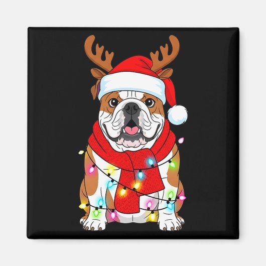 English Bulldog Dog Tree Christmas Lights Xmas Paj Magneet (Voorkant)