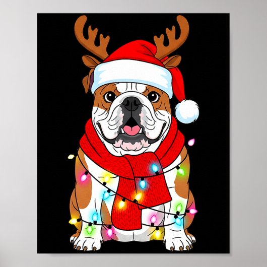 English Bulldog Dog Tree Christmas Lights Xmas Paj Poster (Voorkant)