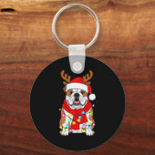 English Bulldog Dog Tree Christmas Lights Xmas Paj Sleutelhanger (Voorkant)