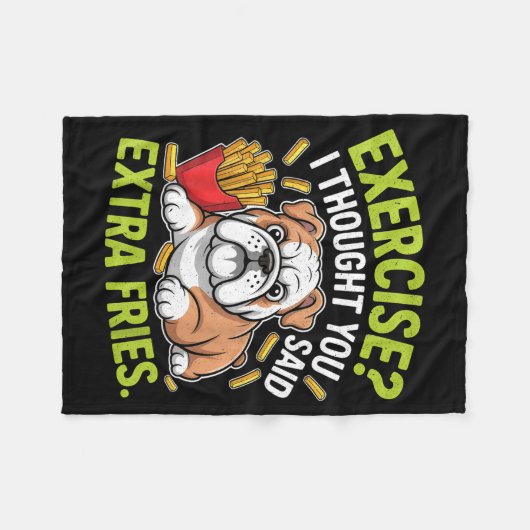 English Bulldog Exercise, Extra Fries Funny Fleece Deken (Voorkant (Horizontaal))