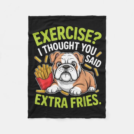 English Bulldog Exercise, Extra Fries Funny  Fleece Deken (Voorkant)