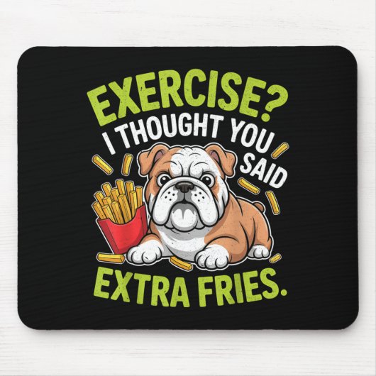 English Bulldog Exercise, Extra Fries Funny  Muismat (Voorkant)