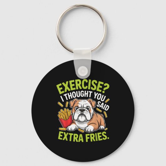 English Bulldog Exercise, Extra Fries Funny  Sleutelhanger (Voorkant)