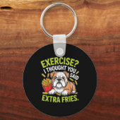 English Bulldog Exercise, Extra Fries Funny  Sleutelhanger (Voorkant)
