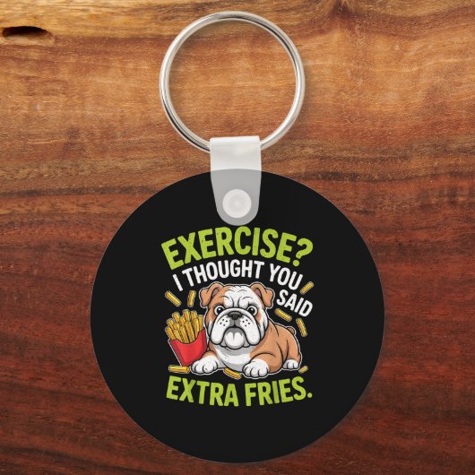 English Bulldog Exercise, Extra Fries Funny  Sleutelhanger (Voorkant)