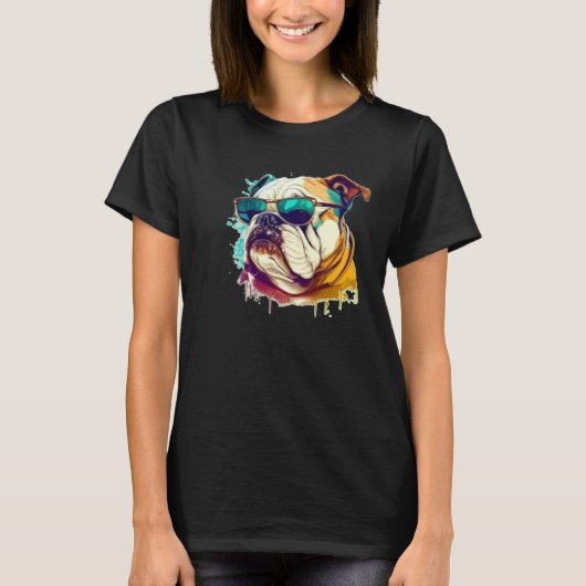 English Bulldog Face with Sunglasses T-shirt (Voorkant)