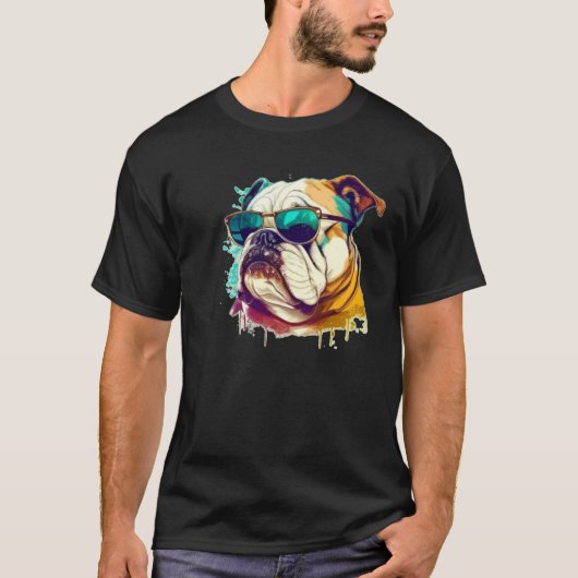 English Bulldog Face with Sunglasses T-shirt (Voorkant)