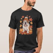 English Bulldog Fall Scarf Autumn Leaves Dog Lover T-shirt (Voorkant)