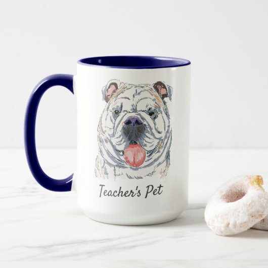 English Bulldog Funny Original Illustration Mok (Met donut)