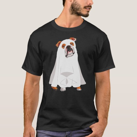 English Bulldog Ghost Pumpkin Halloween Fall Dog L T-shirt (Voorkant)