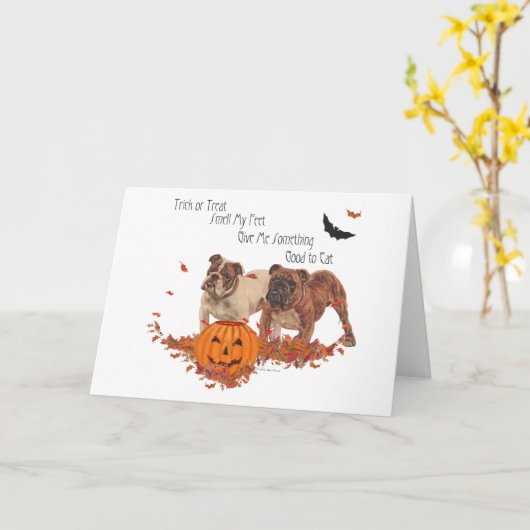 English Bulldog Halloween Kaart (Gele Bloem)