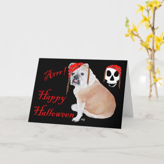 English Bulldog Halloween Kaart (Gele Bloem)